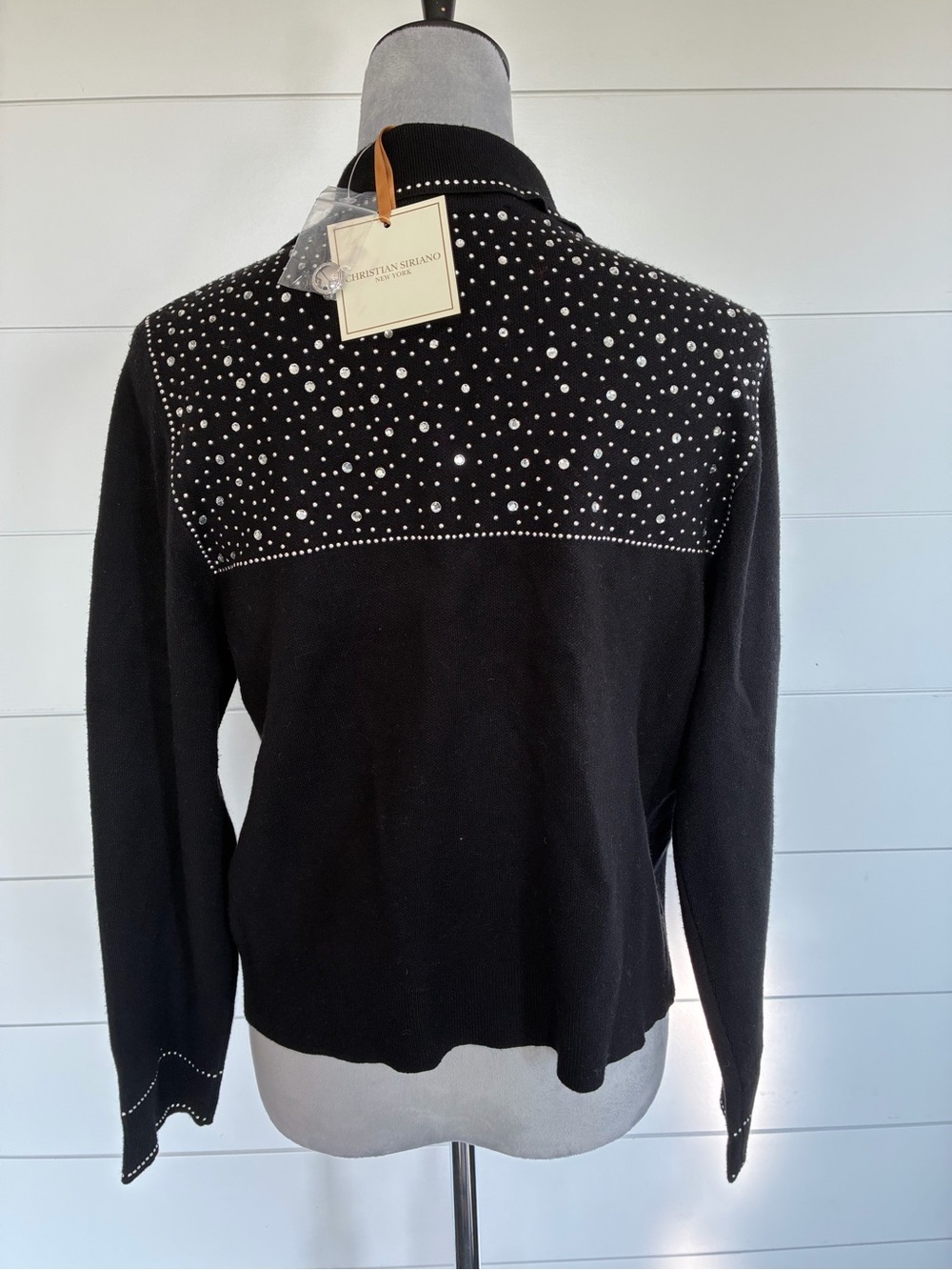 Christian Siriano Black Stud-Embellished Button Sweater Sz M NWT/0407 - Picture 5 of 13